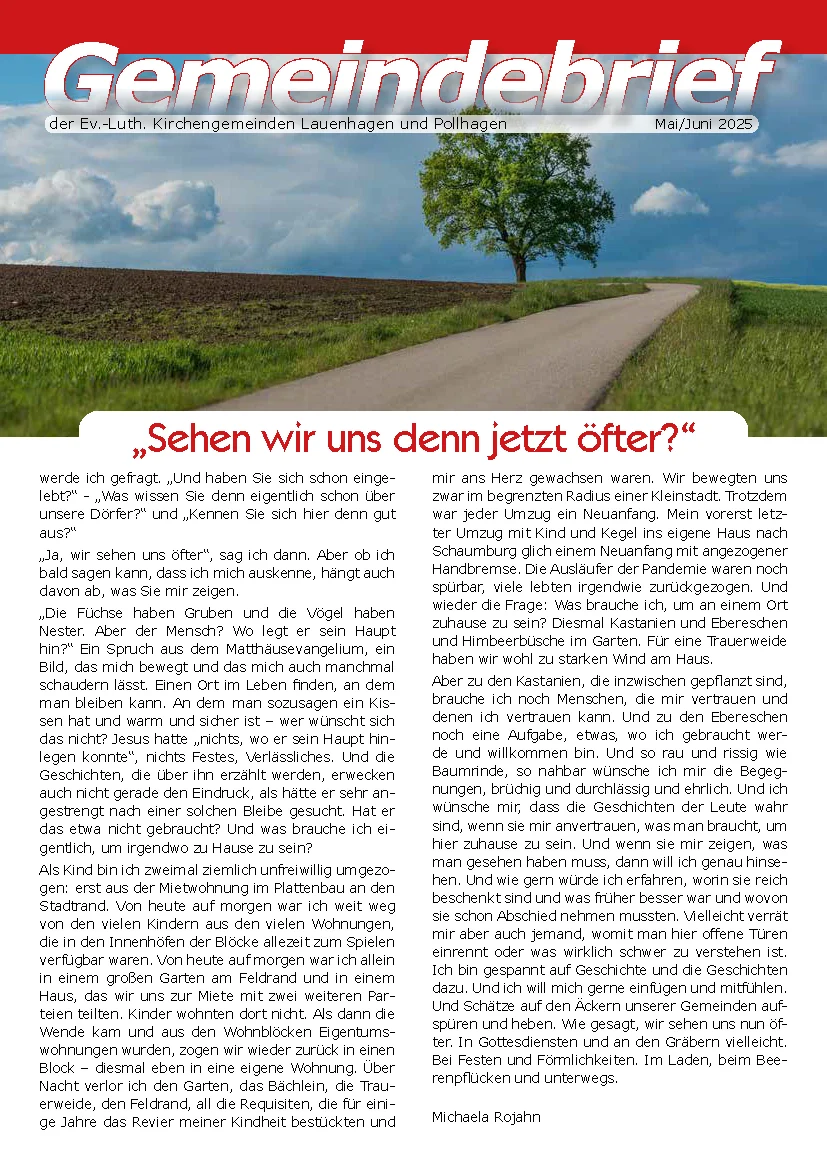 Gemeindebrief der Kirchengemeinden Lauenhagen und Pollhagen Januar Februar 2023
