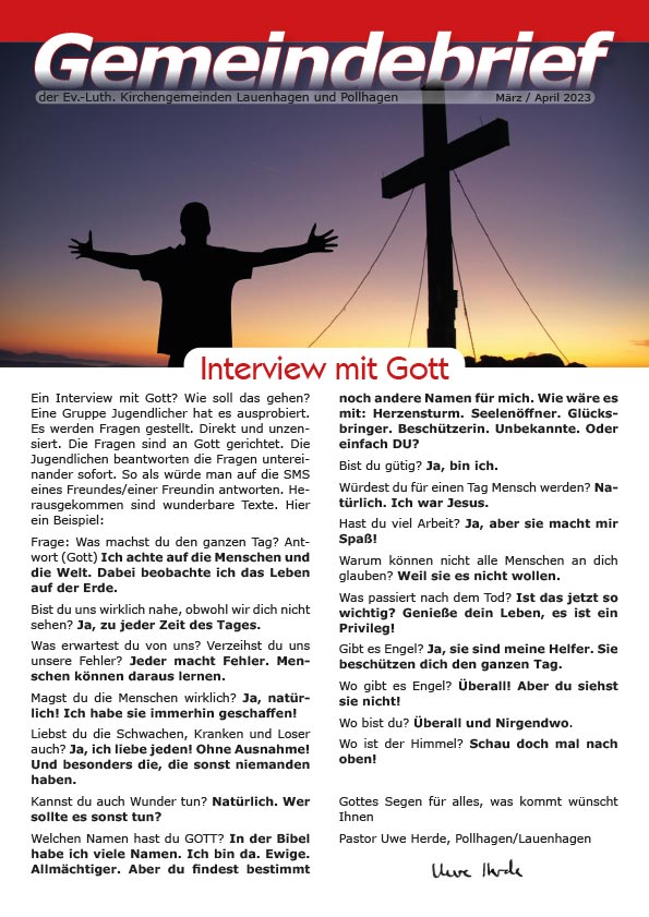 Gemeindebrief der Kirchengemeinden Lauenhagen und Pollhagen Januar Februar 2023